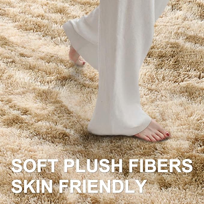 8x10 Ft Extra Large Shag Rugs for Living Room, Ultra Soft Fluffy Furry Area Rugs for Bedroom Indoor Floor, Aesthetic Carpet for Kids Home Decor (Khaki)