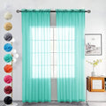 youleyar Solid Sheer Rod Pocket Curtain Voile Draperies 2 Panels White Beige Black Grey Coffee 52 Inch Width 108 Inch Long 1 Pair for Kitchen Bedroom Children Living Room Yard (Turquoise,52Wｘ108L)