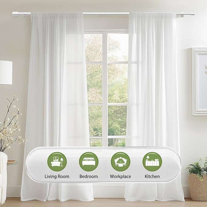 5/8” Diameter Curtain Rods 30-60 Inch, for 30-54 Inch Windows, Adjustable Splicing White Curtain Rods for Windows with Brackets, Window Rod Long Small Curtains Rod