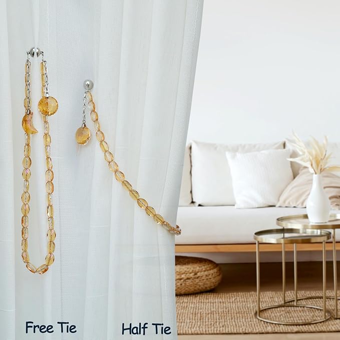 PEDOBO Magnetic Curtain Tiebacks, 2 Pack Crystal Beaded Sun & Moon Pendants Sheers/Draperies Holdbacks for Window Home Office Decor (Gold)