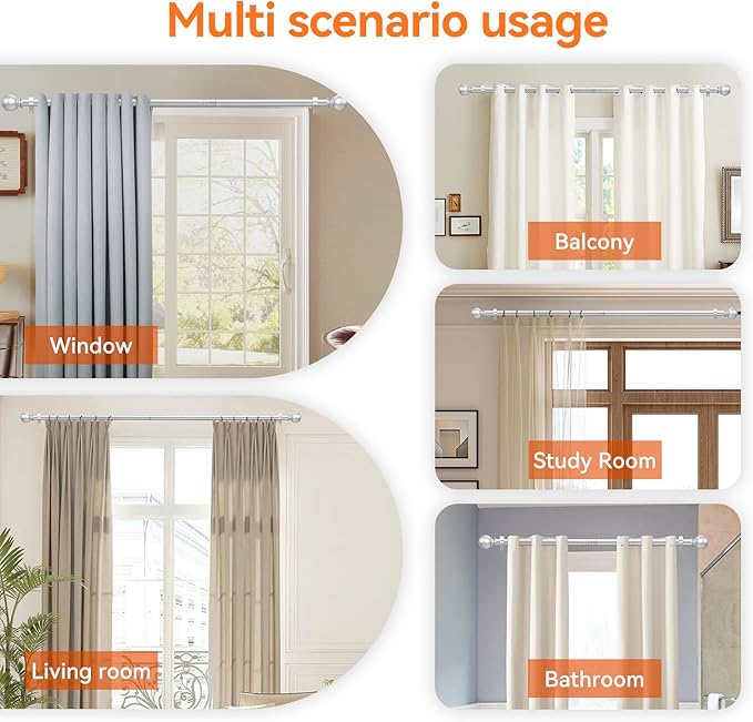 Curtain Rod Set for Windows 28 to 60 Inch - 5/8'' Black Heavy Duty - Decorative Window Curtains Rod with Brackets for Kitchen, Bathroom, Sliding Cafe Curtain Rods Door