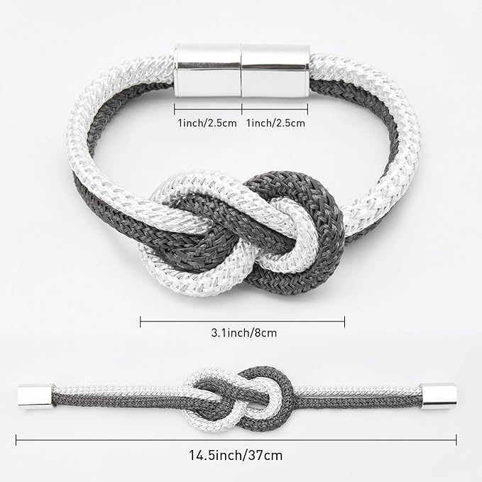 NICEEC 2 Pack Mini Magnetic Curtain Tiebacks Nordic Simple Style Drape Tie Backs Elegant Hand Weave Rope Knot Decorative Curtain Holdbacks for Home & Office Thin Window Drapery (Dark Grey & White)