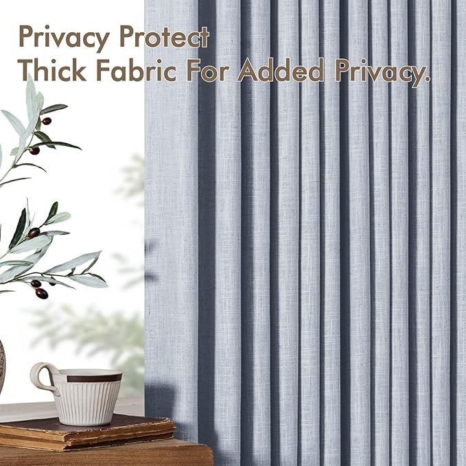 MIULEE Pinch Pleated Thick Linen Curtains 84 Inches Long 2 Panels for Living Room Bedroom, Linen Textured Memory Trained Drapes Pleat Back Tab Light Filtering Light Blue Window Curtains with Hooks