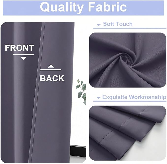 Simplebrand Ava Greyish Purple Short Blackout Curtains for Bedroom 54 Inches Long 2 Panels Set, Solid Thermal Insulated, Energy Saving Window Treatment Curtains Blackout Drapes, W40 x L54 Inch