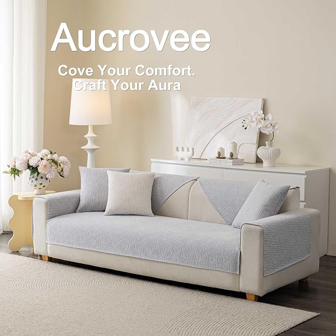 Soft Waterproof Chenille Cover Washable, Non Slip Sectional Sofa Covers for 3 Cushion Couch Sofa L Sharped Sofa Slipcover for Pets, Furniture Protector (1 PCS 36"x70" Light Grey)