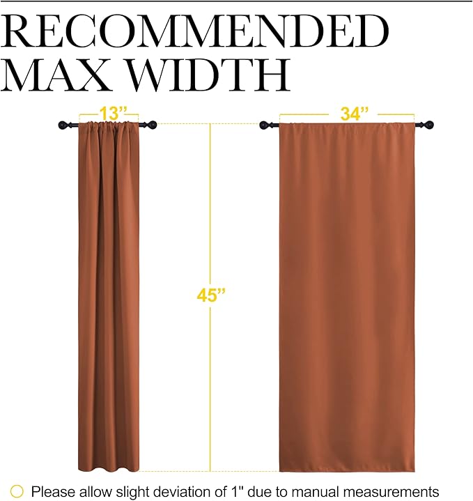 NICETOWN Blackout Curtains and Drapes - Thermal Insulated Solid Rod Pocket Blackout Draperies/Panels (Burnt Orange, 1 Pair, 34 by 45 inches)