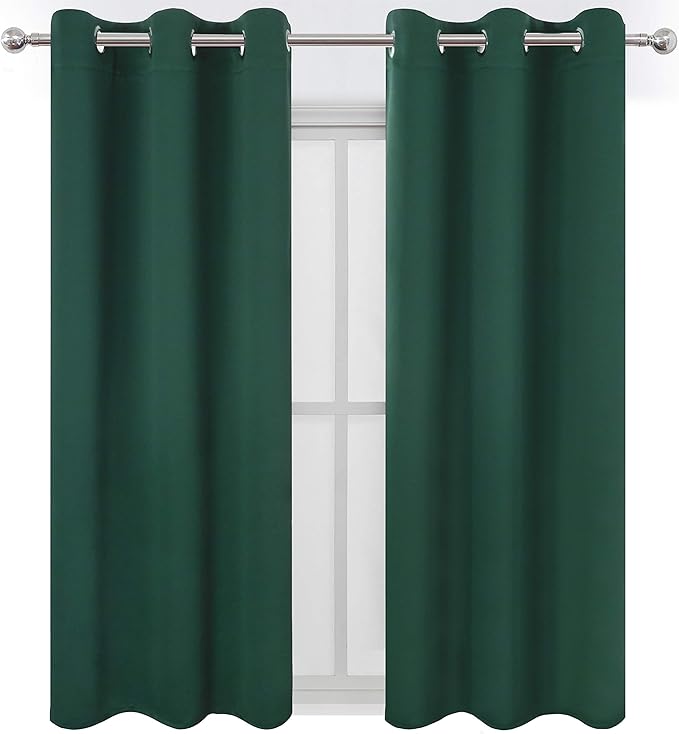 LEMOMO Green Blackout Curtains 40 x 63 Inch Length/Set of 2 Curtain Panels/Thermal Insulated Room Darkening Blackout Curtains for Bedroom