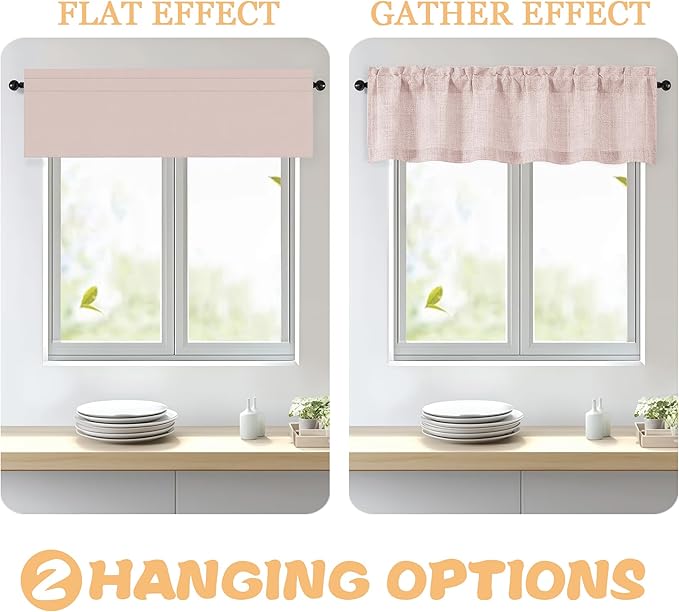 OWENIE Blush Pink Valances for Windows 1 Pcs 22 Inch Length, Light Filtering Textured Short Small Valance Curtains for Bathroom Basement Living Room, Half Window Curtains Over Sink, 60" W by 22" L