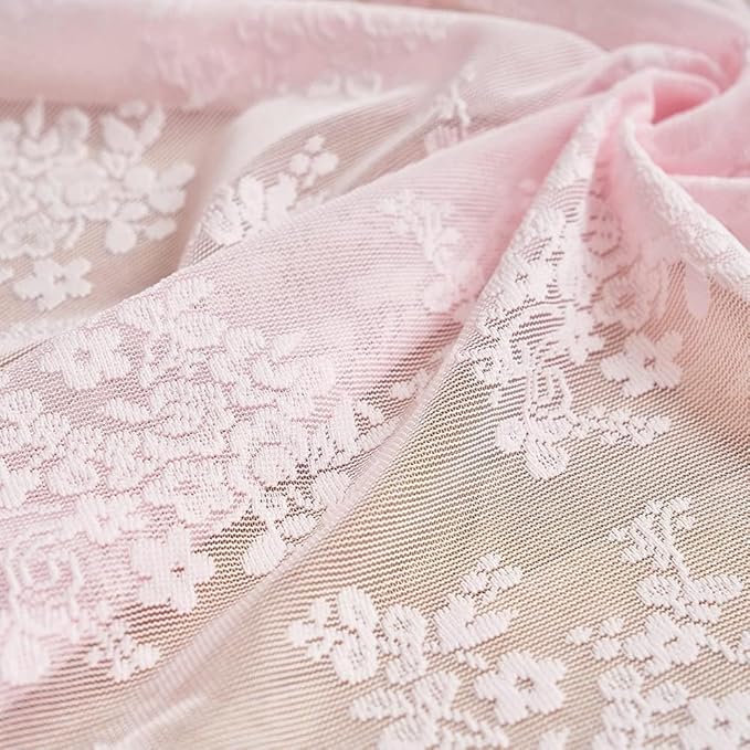 YJ YANJUN Vintage Lace Curtains Cute Pink Floral Cafe Curtains 45 inch Length 2 Panels Short Sheer Drapes for Kitchen Bathroom Laundry Room Girl Nursery Room Décor Rod Pocket 52" W x 45" L Baby Pink