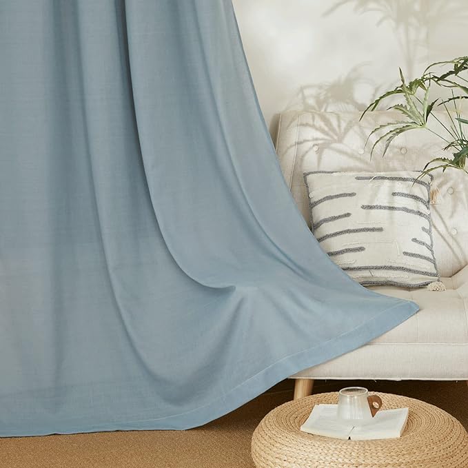 NICETOWN Linen Curtains for Windows 90 inch Long, Grommet Semi Sheer Vertical Drapes Privacy Added with Light Filtering for Doorway/Living Room, Stone Blue, W42 x L90, 2 Pieces