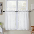 Simplebrand Semi Sheer White Curtains 36 Inch Length 2 Panels, Geometric Jacquard Clip Textured Short Sheer Curtains for Bedroom，Modern Elegant Window Curtains Panels/Drapes/Treatment, 30x36 inch
