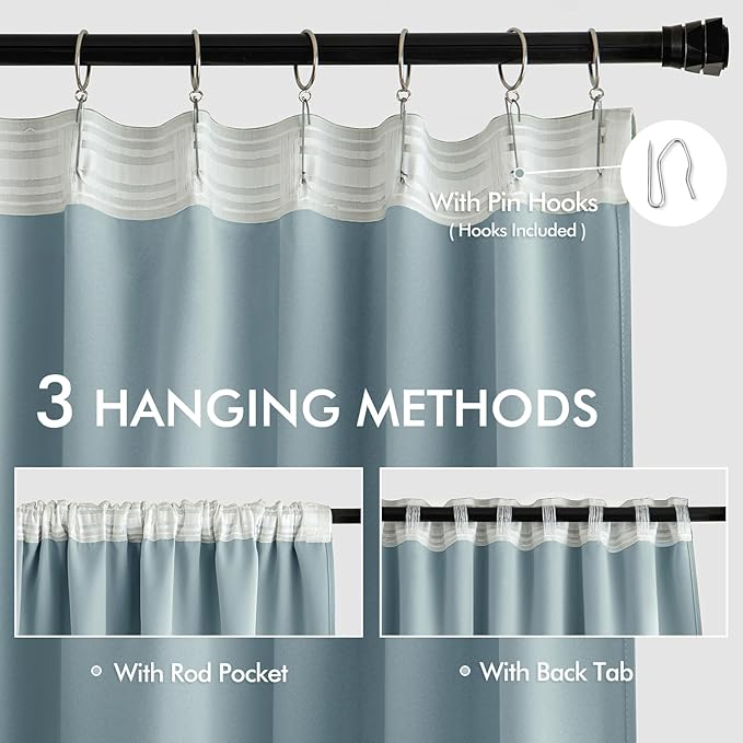 MIULEE Slate Blue Back Tab Blackout Curtain 96 Inch Long 2 Panels Set for Bedroom, Rod Pocket/Pinch Pleat Thermal Insulated Living Room Darkening Pleated Light Blocking Floor to Ceiling Drape