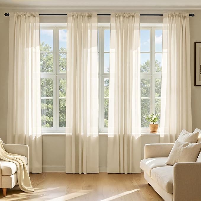 MIULEE Cream Sheer Curtains 102 Inches Long, 4 Panels Set, Light Filtering Rod Pocket Voile Drapes for Living Room and Bedroom, Airy Soft Fabric Window Treatments, 42 x 102 Inches