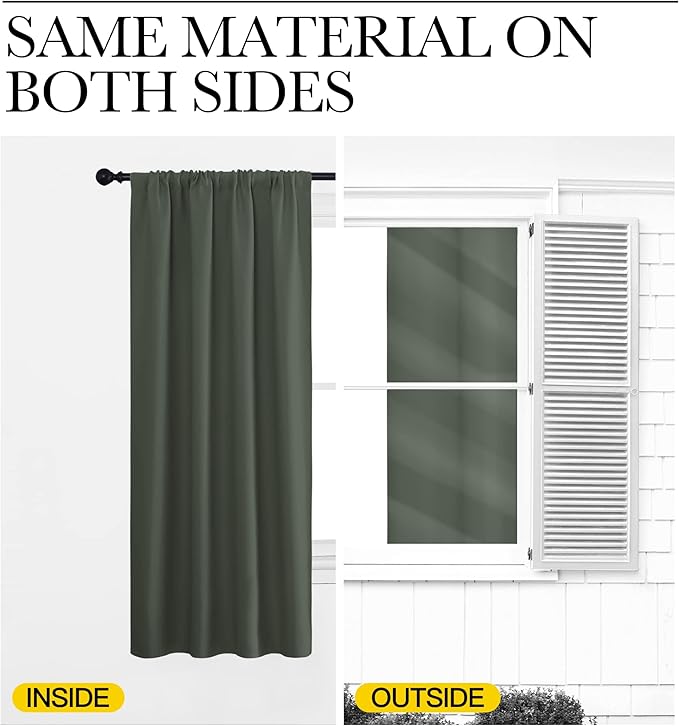 NICETOWN Bedroom Curtains Blackout Draperies - All Season Thermal Insulated Solid Rod Pocket Top Blackout Curtains/Drapes for Kid's Room (Dark Mallard, 1 Pair, 29 x 20 Inch)