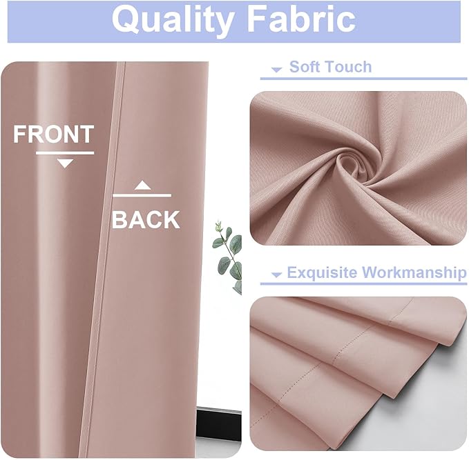 Simplebrand Ava Blush Short 24 Inches Blackout Curtain 2 Panels Set, Half Window Rod Pocket Privacy Curtain Tiers for Kitchen, Curtains Blackout for Bathroom Shades, W30 x L24 Inch, Blush