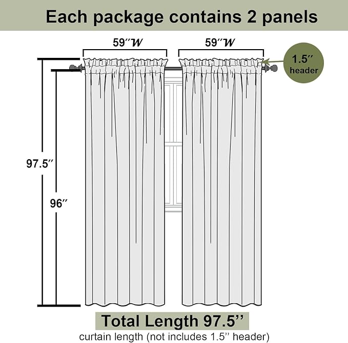 Lecloud Turquoise Sheer Curtains 96 Inches Long 2 Pcs, Light Filtering Window Curtains for Living Room Bedroom Dining Room, Vintage Home Decor Rod Pockets Privacy Drapes, Each Panel 59" W x 96" L