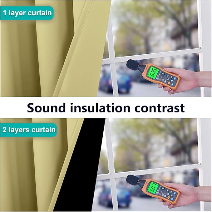 NICETOWN 100% Blackout Curtains with Black Liners, Thermal Insulated Full Blackout 2-Layer Lined Drapes, Energy Efficiency Window Draperies for Bedroom (Paler Yellow, 2 Panels, 70-inch W by 63-inch L)