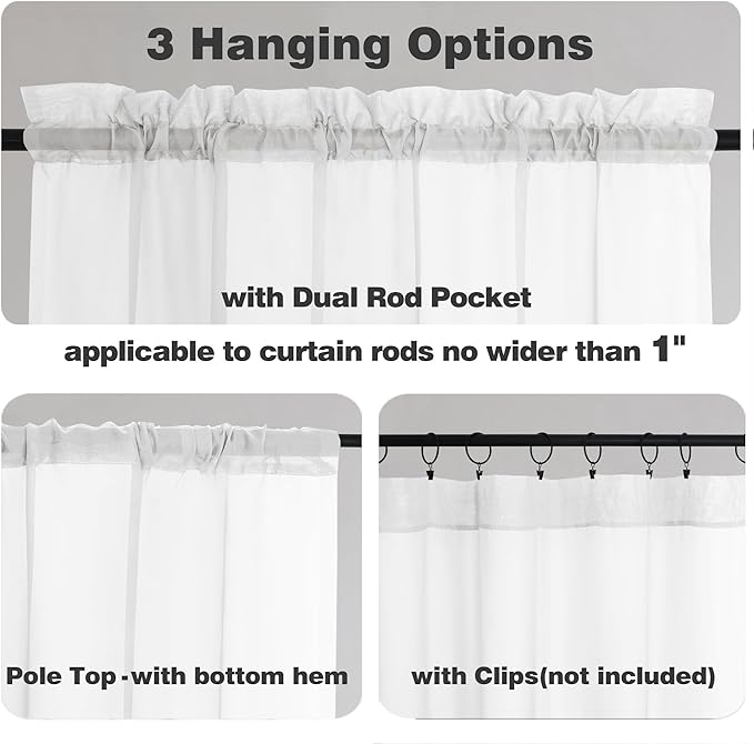 Chyhomenyc White Sheer Curtains 54 Inch Long 2 Panels Set, Short Voile Rod Pocket Drapes for Dinning Small Windows Bathroom Living Room Bedroom, Each 42Wx54L in, 2PCS, White
