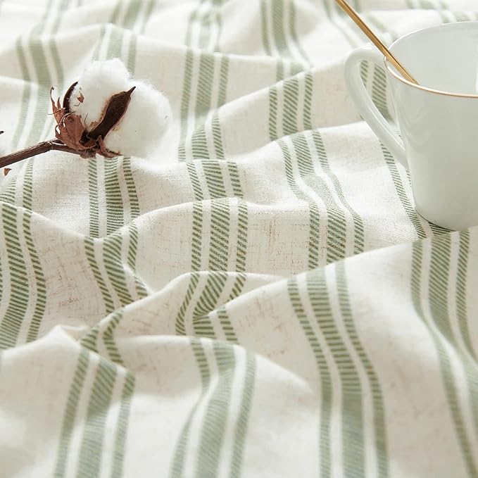jinchan Striped Valance Farmhouse Window Treatment Linen- Polyester Textured Drapes for Small Windows Kitchen Living Room RV Vintage Light Filtering Valance 16 Inch Rod Pocket 1 Panel Green on Beige