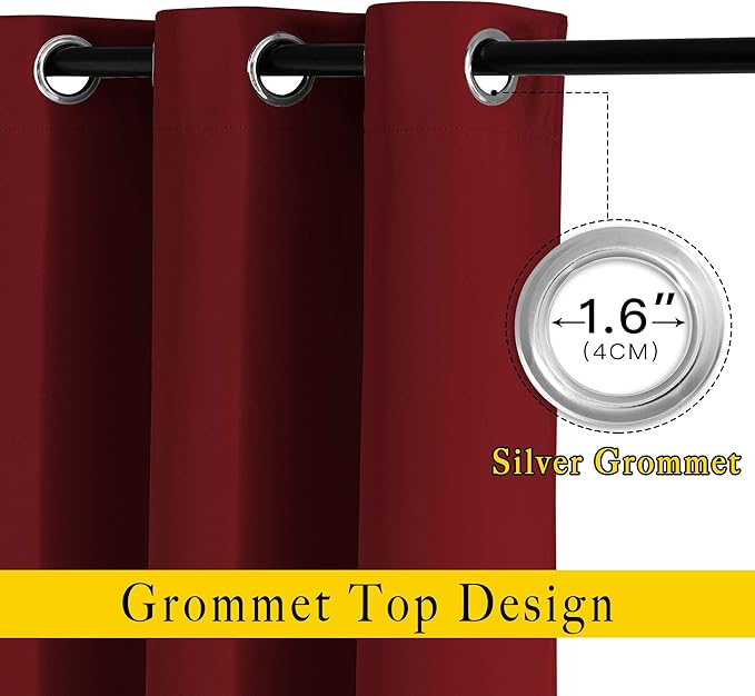 NICETOWN Blackout Draperies Curtain Panels - Thermal Insulated Solid Grommet Blackout Curtains/Panels/Drapes for Christmas (Burgundy Red, 1 Pair, 52 by 54-Inch)