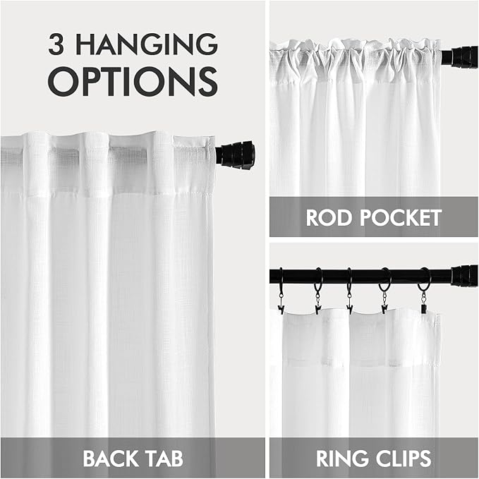MIULEE White Linen Curtains 105 Inch Long 2 Panels for Bedroom Living Room, Soft Thick Linen Textured Back Tab Window Drapes Semi Sheer Light Filtering Rod Pocket Modern Farmhouse Decor