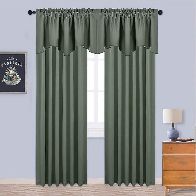 NICETOWN Small Valances for Living Room, Bathroom Window Topper Kitchen Valances for Small Windows, Scalloped Short Window Tiers for Christmas (52x18 Inch, Dark Mallard, 2 Panels)