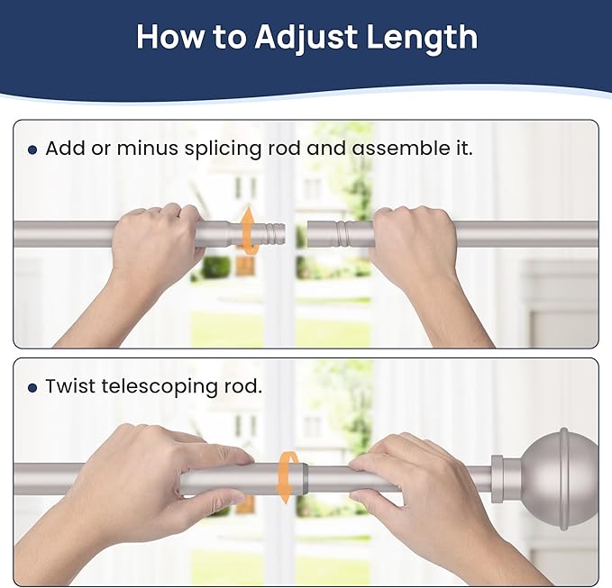ENJOYBASICS No Drill Curtain Rods for Window 28 to 47 Inches, 5/8 Inch Diameter Renter Friendly Drapery Rod with Adhesive Brackets without Drilling, Adjustable from 27 to 52 Inches, Nickel
