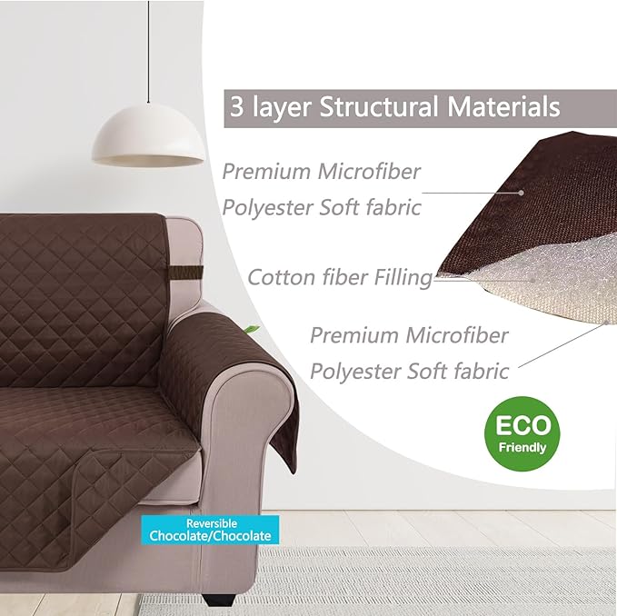 U-NICE HOME Recliner Chair Covers Reversible Quilted Water Repellent Pet Protectors with Elastic Straps (23''Recliner Small, Chocolate/Chocolate)