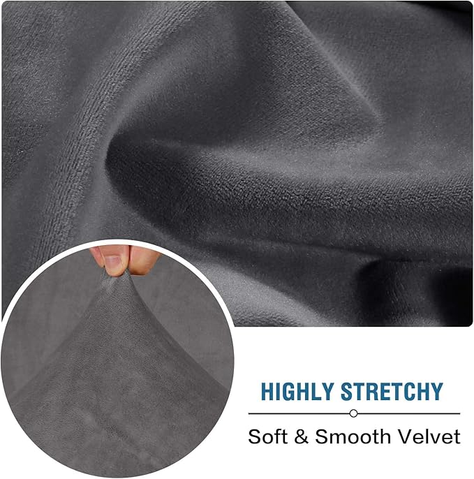 H.VERSAILTEX Velvet Stretch Individual Chaise Cover Sectional Couch Covers for L Shaped Sofa Both Left/Right Furniture Protector Seat Cushion Sofa Cover (1 Piece Chaise Cover, Grey)