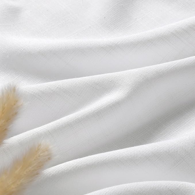Nanspring White Semi Sheer Linen Curtains 72 inch Length for Living Room Back Tab Rod Pocket Modern Farmhouse Coastal Decor White Cotton Textured Gauze Curtains for Dining Room Office 38x72