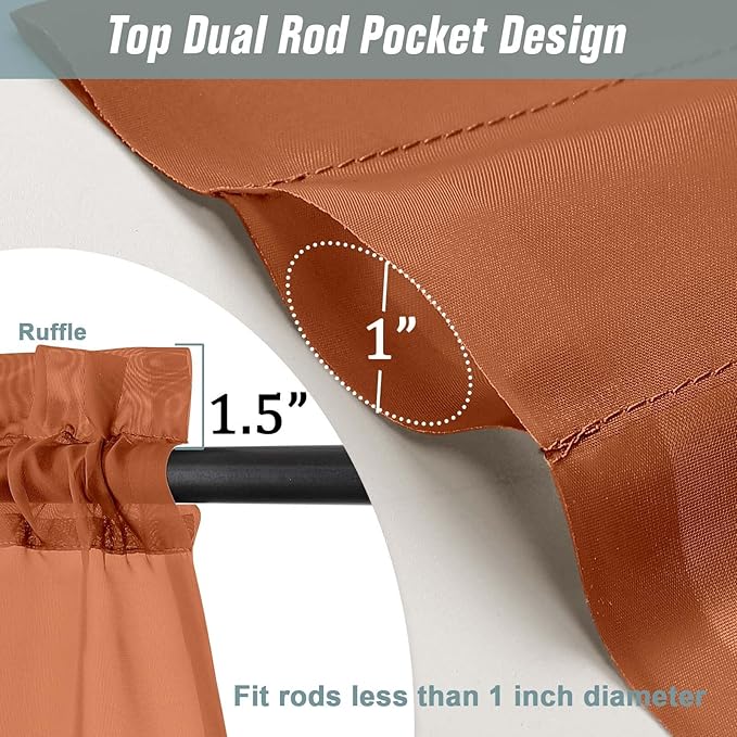Orange Sheer Curtains for Window 72 inches Long 2 Panels Set, Soft Airy Modern Light Filtering Sheer Curtains for Living Room Bedroom, Dual Rod Pocket Solid Window Drapes, 2x42Wx72L inches