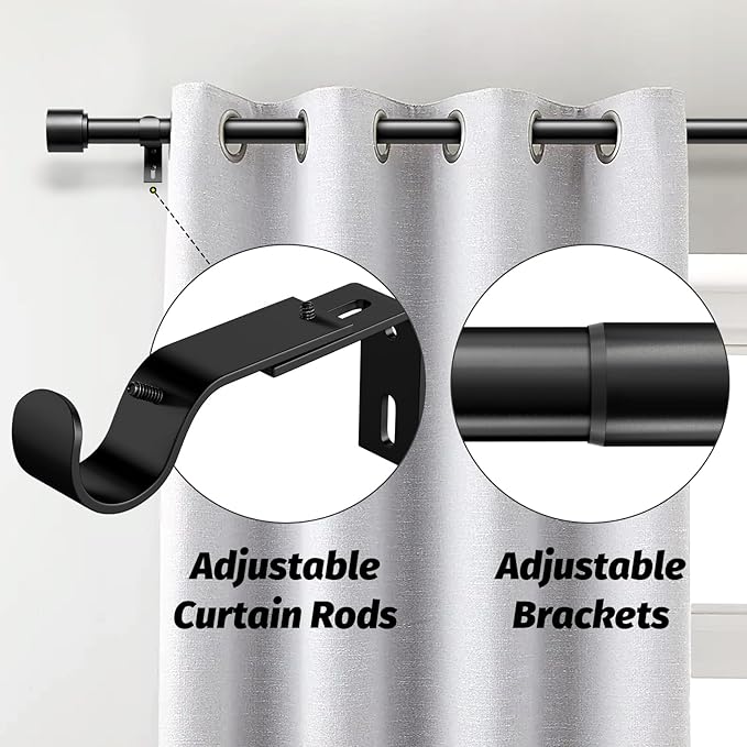 GEEBOBO Black Curtain Rods for Windows 48 to 84 Inch, 1 Inch Adjustable Heavy Duty Easy Install Curtain Rods Set for Outdoor, Patio, Farmhouse, Bedroom, Living Room (Black, 30"-90")