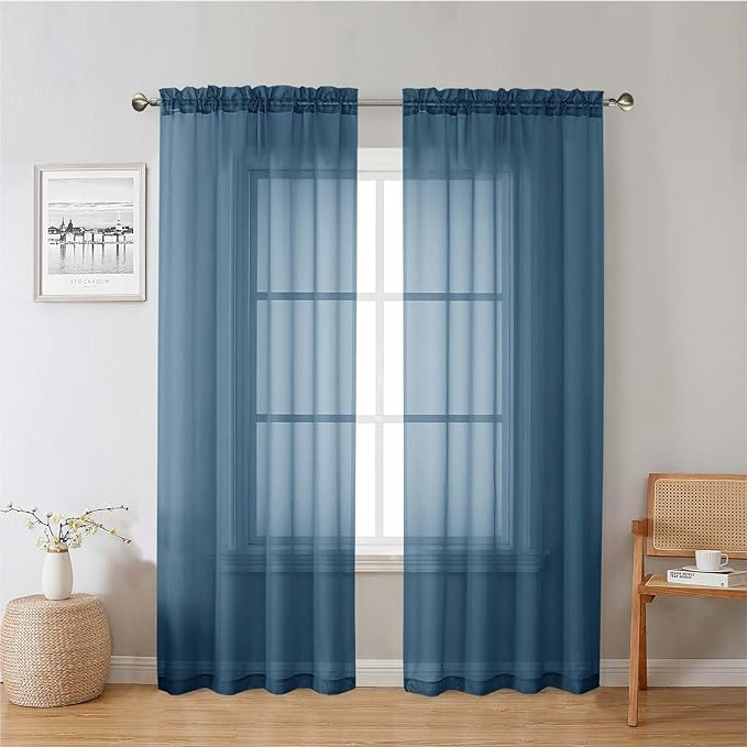 Lecloud Dusty Blue Sheer Curtains 78 Inches Long 2 Panels, Light Filtering Breathable Curtain, Gauzy Stylish Home Decor Drapes with Dual Rod Pocket for Dining Room Bedroom, Each 42" W x 78" L