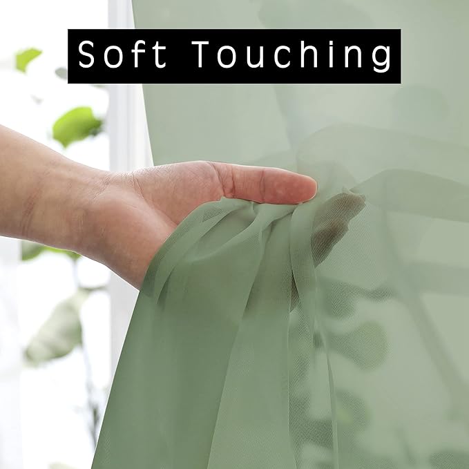 OWENIE Sage Green Sheer Curtains 72 Inches Long 2 Panels Set, Transparent Voile Sheer Curtain Rod Pocket Gauze Drapes for Living Room Bedroom Sliding Glass Door Treatment, 2 Pcs Each 42 x 72 Inch