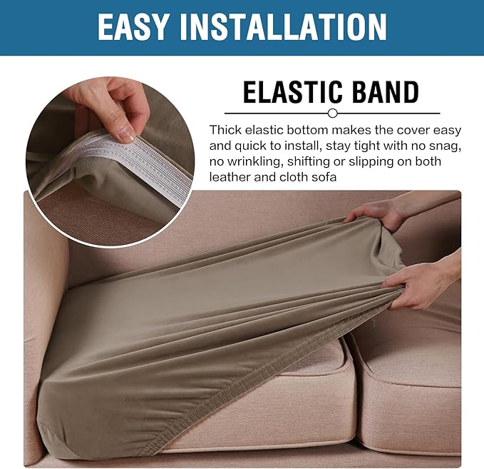 H.VERSAILTEX Velvet Stretch Couch Cushion Cover Plush Cushion Slipcover for Chair Cushion Furniture Protector Seat Cushion Sofa Cover (1 Piece Armchair Cushion Covers, Mocha)