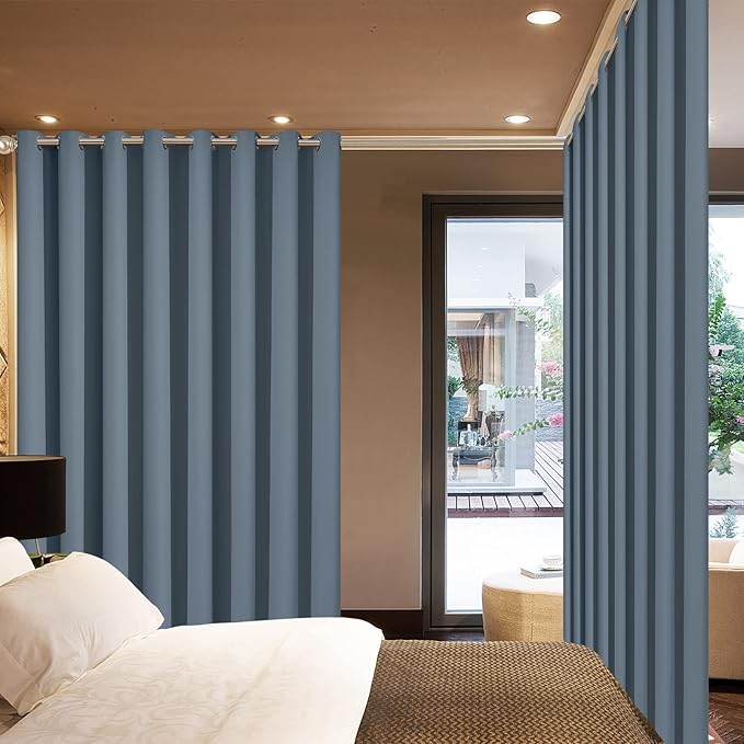 Yakamok Wide Thermal Blackout Patio Door Curtain Panel, Sliding Door Insulated Grommet Curtains, Extra Wide Curtains for Sliding Glass Door, Stone Blue, W70 x L84, 1 Panel