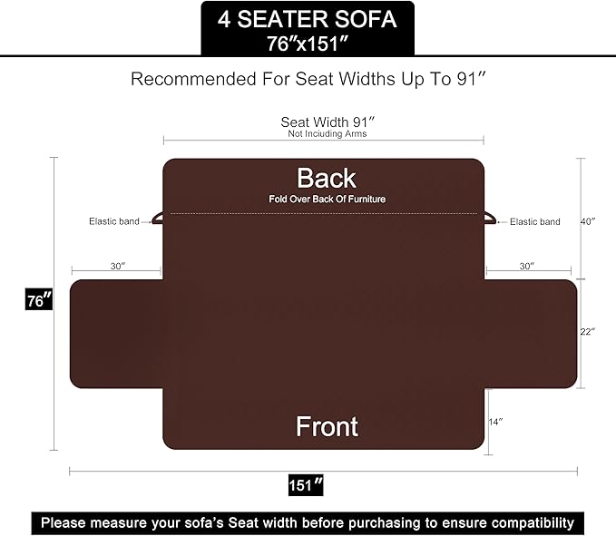 U-NICE HOME 4 Seater Sofa Cover 91 Inch Large Couch Covers for 4 Cushion Couch with Elastic Straps Water Resistant Furniture Protector Cover for Pets Cat (Sofa XX-Large, Orange/Taupe)