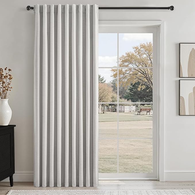 Extra Wide 72 Inches 90 Long 100% Blackout Curtains for Living Room Grey Linen Blend Pleated Farmhouse Drapes Back Tab Pleated Rod Pocket Ceiling Track Large Windows Burg (72" Wx90"L 1 Panel)