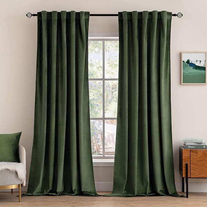 MIULEE Velvet Curtains 80 inches - Luxury Blackout Curtains for Bedroom Living Room Thermal Insulated Super Soft Window Drapes Rod Pocket & Back Tab, Olive Green, W52 x L80 inches, 2 Panels