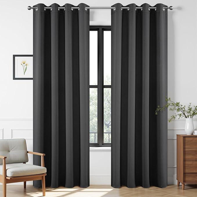 Joydeco Extra Long Curtains, Blackout Curtains 108 Inches Long 2 Panels Set, 108 Inch Curtains, Room Darkening Grommet Darpes for Living Room Bedroom Window (W52 x L108 Inch, Dark Grey)