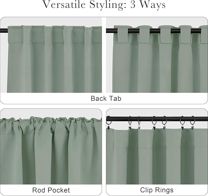 Pony Dance Short Curtains for kinchen, Half Drapes for Bathroom Window, loft Curtain Tiers for Basement Shades, Wide 29 x Long 24 inches per Panel, Sage Green, Set of 2