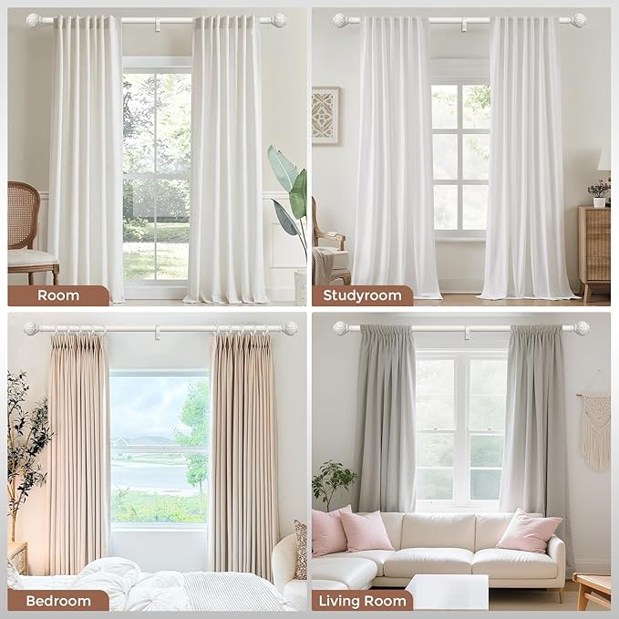 2 Pack Antique White Curtain Rods for Windows 48 to 84 Inch, Adjustable Vintage Decorative 1 Inch Heavy Duty Curtain Rod, Rustic Farmhouse Drapery Pole with Boho Netted Texture Flower Finials
