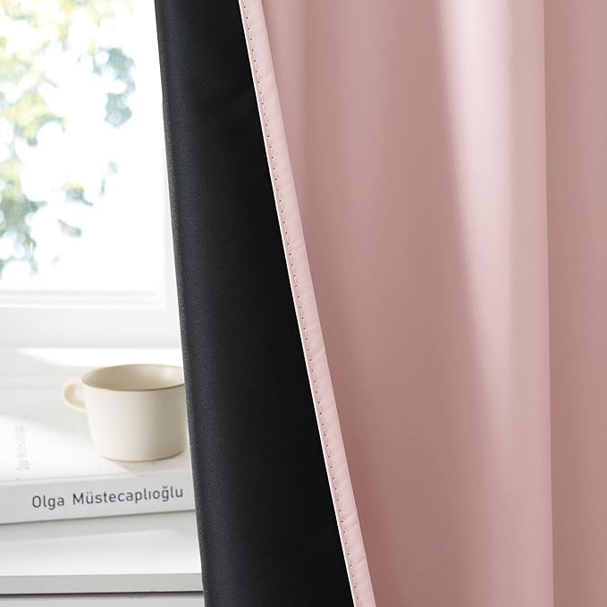 RYB HOME Bedroom Blackout Curtains 63 inches Long, 100% Blackout Thermal Insulated Noise Reducing Curtains for Living Room Nursury, 62 inches Wide by 63 inches Long, Baby Pink