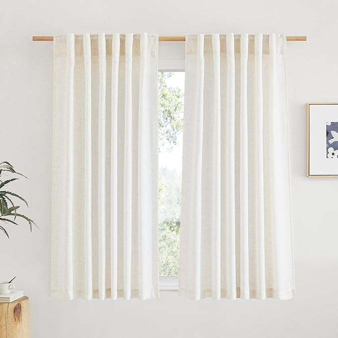 NICETOWN Natural Linen Curtains 54 inches Long for Nursery, Rod Pocket & Back Tab Privacy Window Treatments Light Filtering Drapes for Bedroom/Bathroom, 52" W x 54" L, 2 Panels