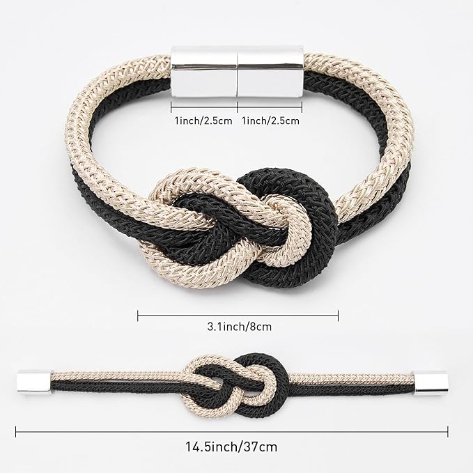 NICEEC 4 Pack Mini Magnetic Curtain Tiebacks Nordic Simple Style Drape Tie Backs Elegant Hand Weave Rope Knot Decorative Curtain Holdbacks for Home & Office Thin Window Drapery (Black & Beige)