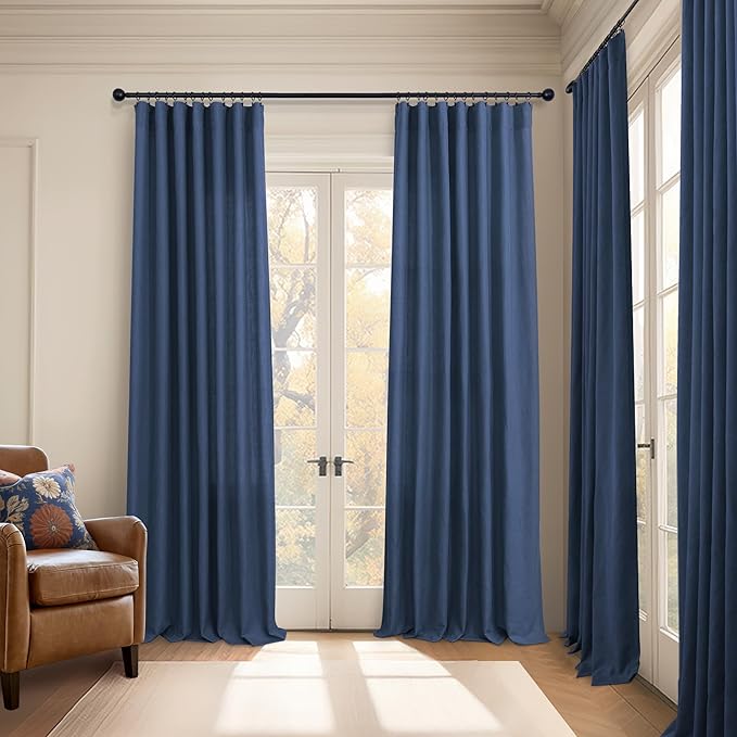 Navy Blue Curtains 84 Inch Length for Bedroom 2 Panels Back Tab Pocket Drapes Light Filtering Semi Sheer Dark Blue Curtains for Living Room Boys Space Nautical Boho Farmhouse Decor 52x84 Long Indigo