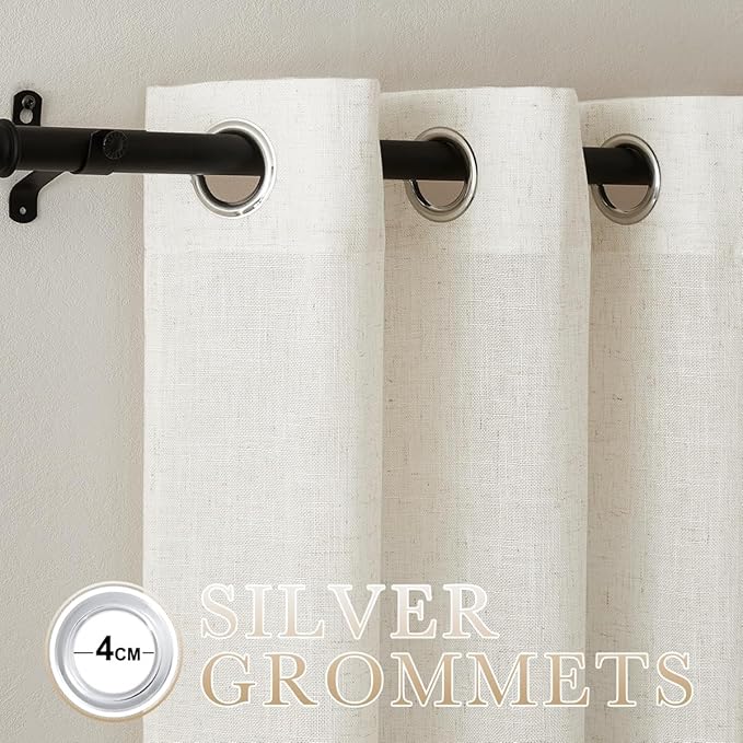 NICETOWN Linen Blend Living Room Curtains 84 inches Long, Grommet Flax Linen Burlap Semi Sheer Drapes Privacy with Light Through Window Treatments for Bedroom/Kids Room, W36 x L84
