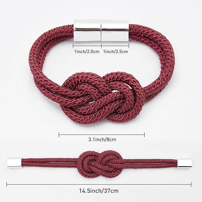 NICEEC 4 Pack Mini Magnetic Curtain Tiebacks Nordic Simple Style Drape Tie Backs Elegant Hand Weave Rope Knot Decorative Curtain Holdbacks for Home & Office Thin Window Drapery (Wine Red)