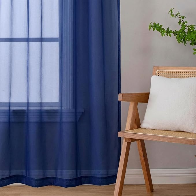 Sheer Curtains 63 Inch Length 2 Panels Set for Living Room Bedroom, Airy Soft Light Filtering Sheer Dining Room Curtains, Modern Rod Pocket Drapes, Royal Blue, Each 42" Wx63 L