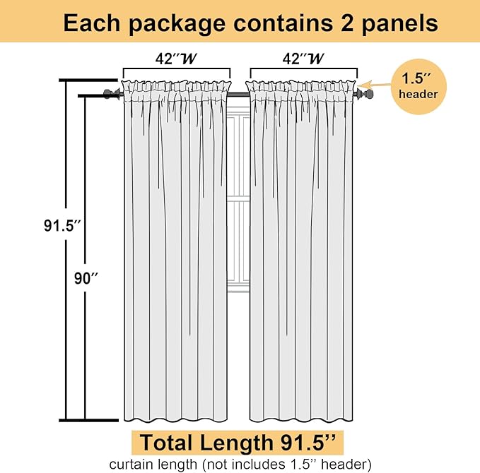 Lecloud Light Green Sheer Curtains 90 Inches Long 2 Panels, Modern Light Filtering Breathable Curtain, Gauzy Stylish Home Decor Drapes with Rod Pocket for Living Room Bedroom, Each 42" W x 90" L